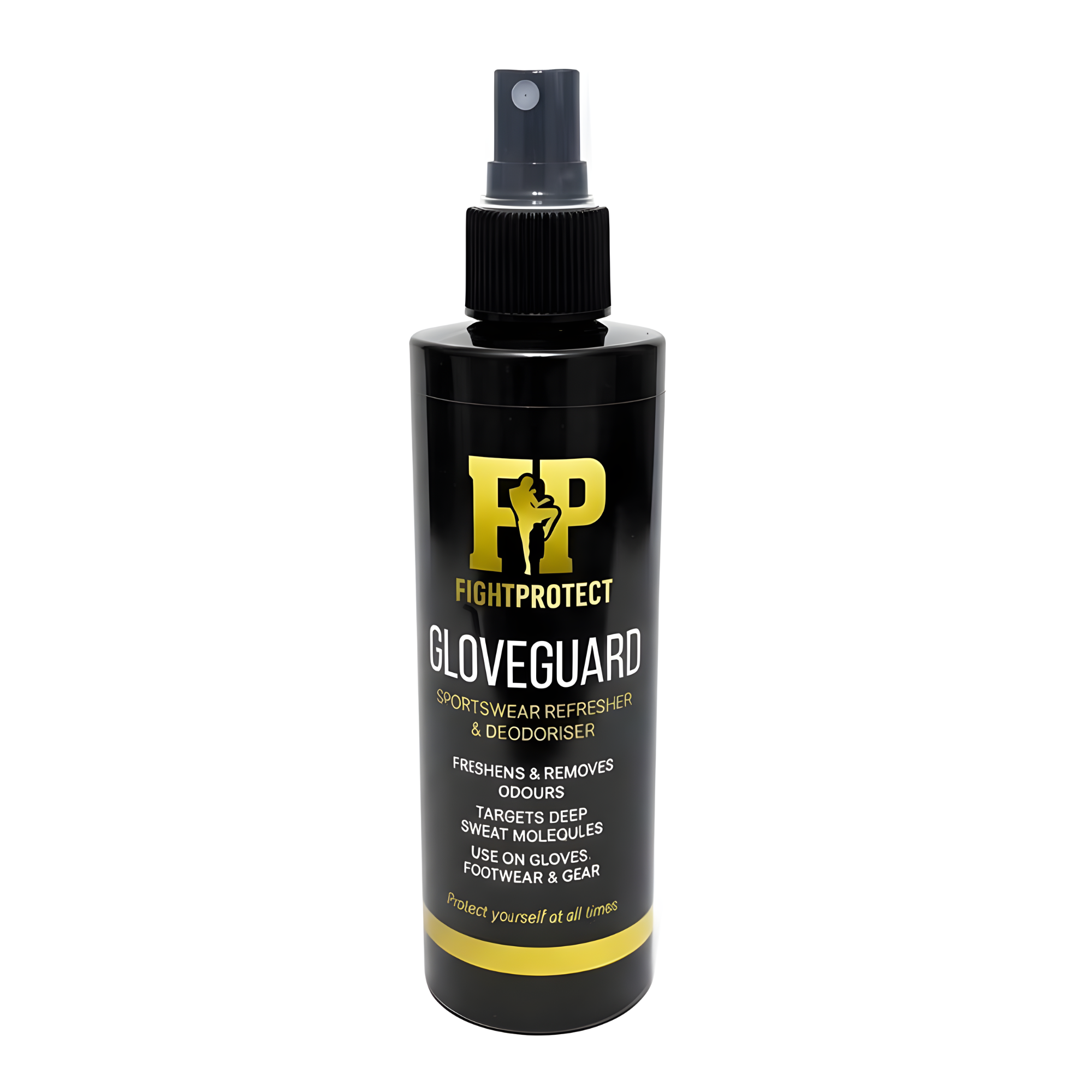 FightProtect GloveGuard bottle – sportswear refresher and deodoriser spray for gloves, shoes, and training gear.
